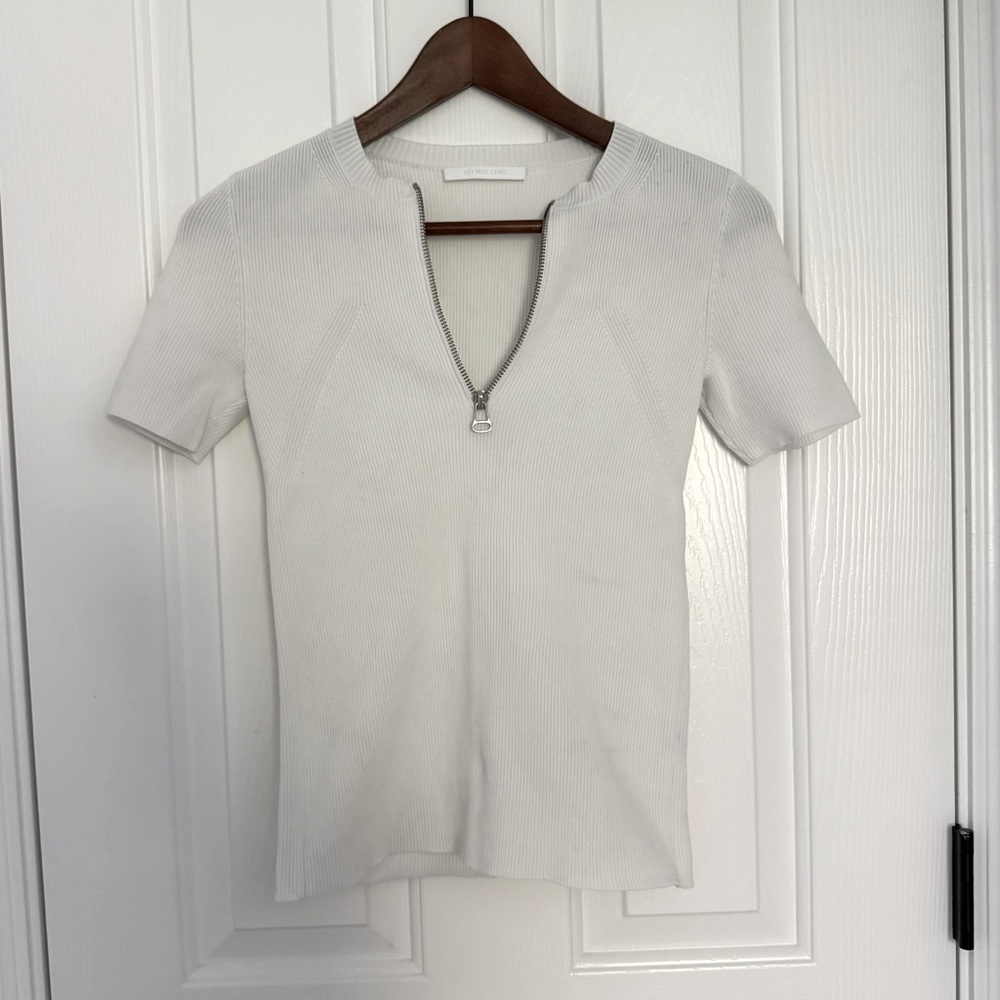 Helmut Lang White Short Sleeve Knit Top